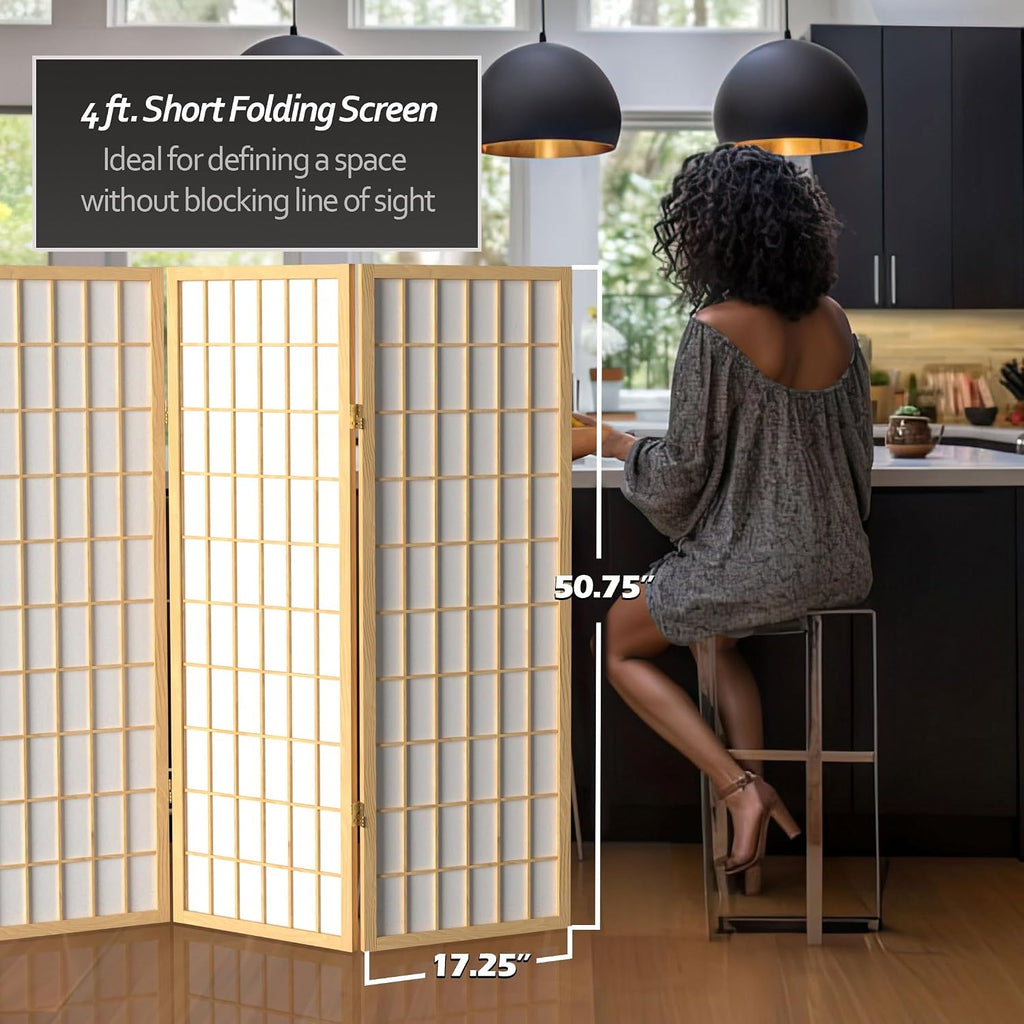 4 ft. Short Window Pane Shoji Screen - Natural - 5 Panels