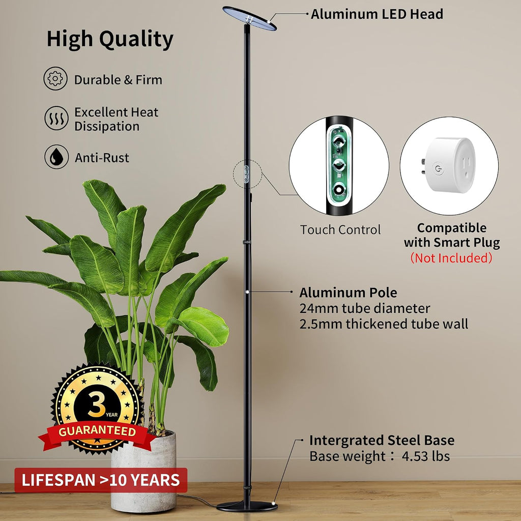 chiphy Grow Lights, 85' Full Spectrum Plant Light for Indoor Plants, 40W Grow Lamp, 10 Dimmable Brightness, Height Adjustable, Ideal for Large Tall Plants