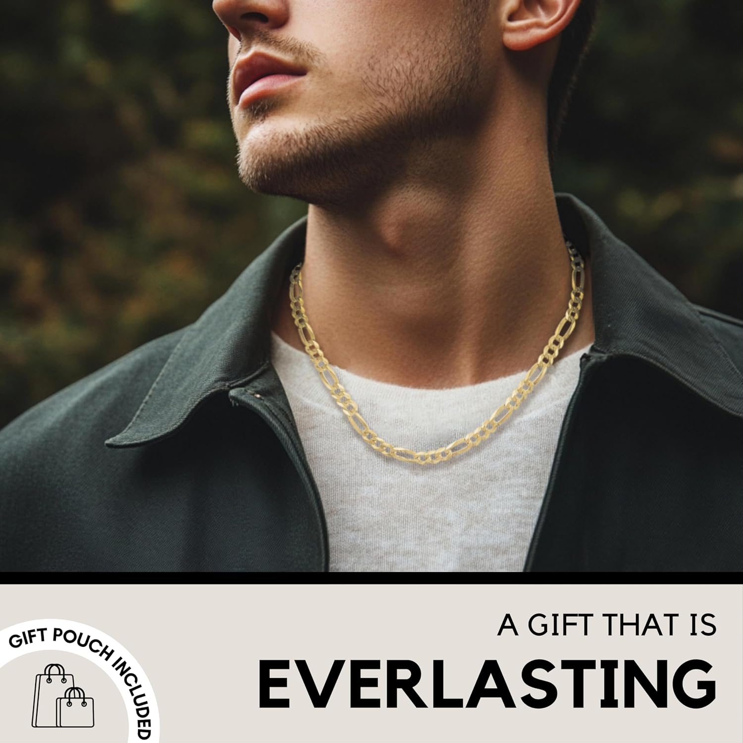 KISPER Men's 18K Gold Plated Sterling Silver Figaro Chain Necklace – 5mm Solid Italian Link with Lobster Clasp, Made in Italy