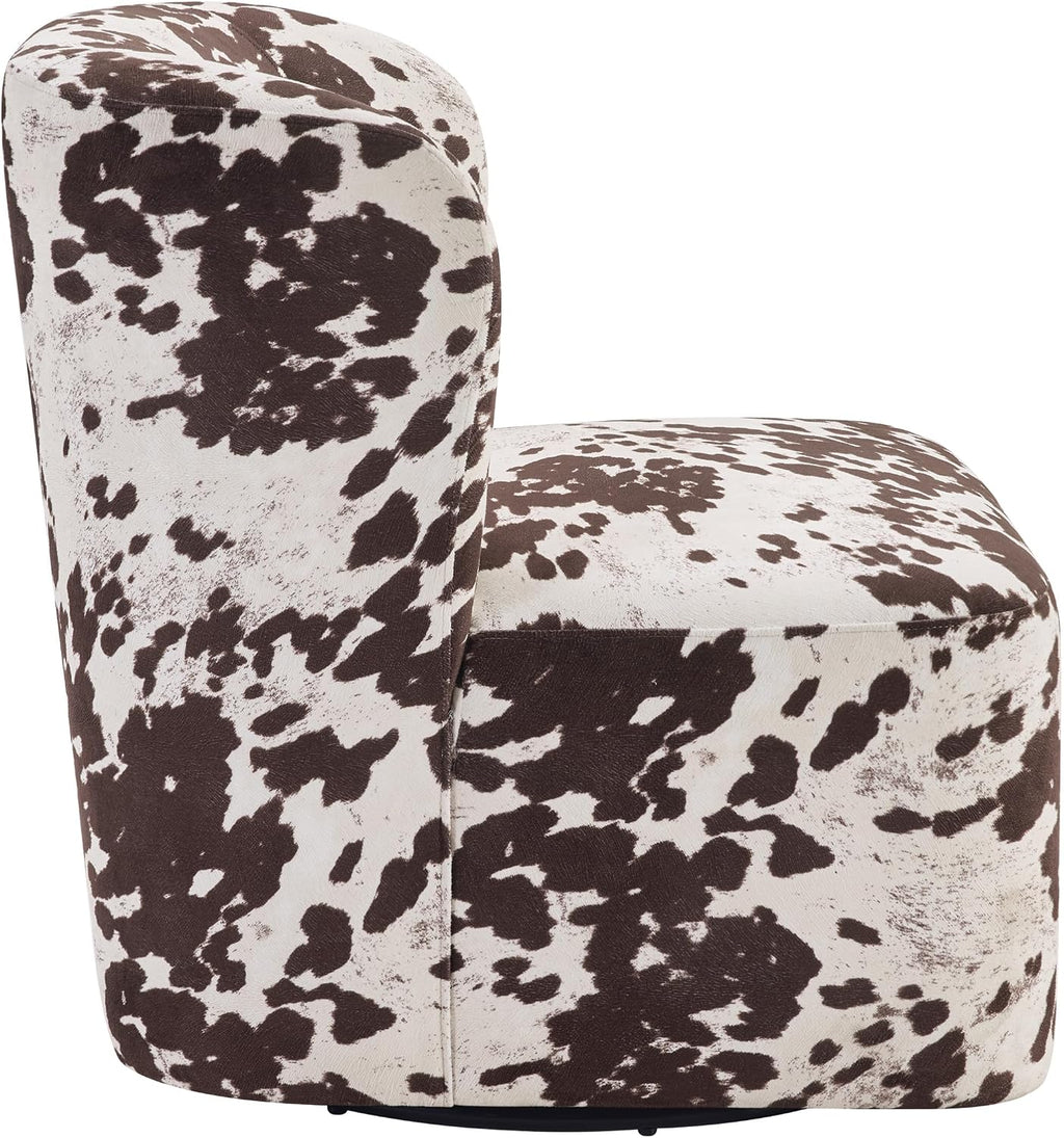 OSP Home Furnishings Lucia Modern Barrel Swivel Accent Chair, Brown Cow Print Fabric