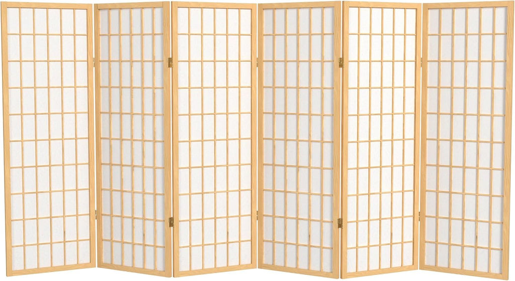 4 ft. Short Window Pane Shoji Screen - Natural - 6 Panels
