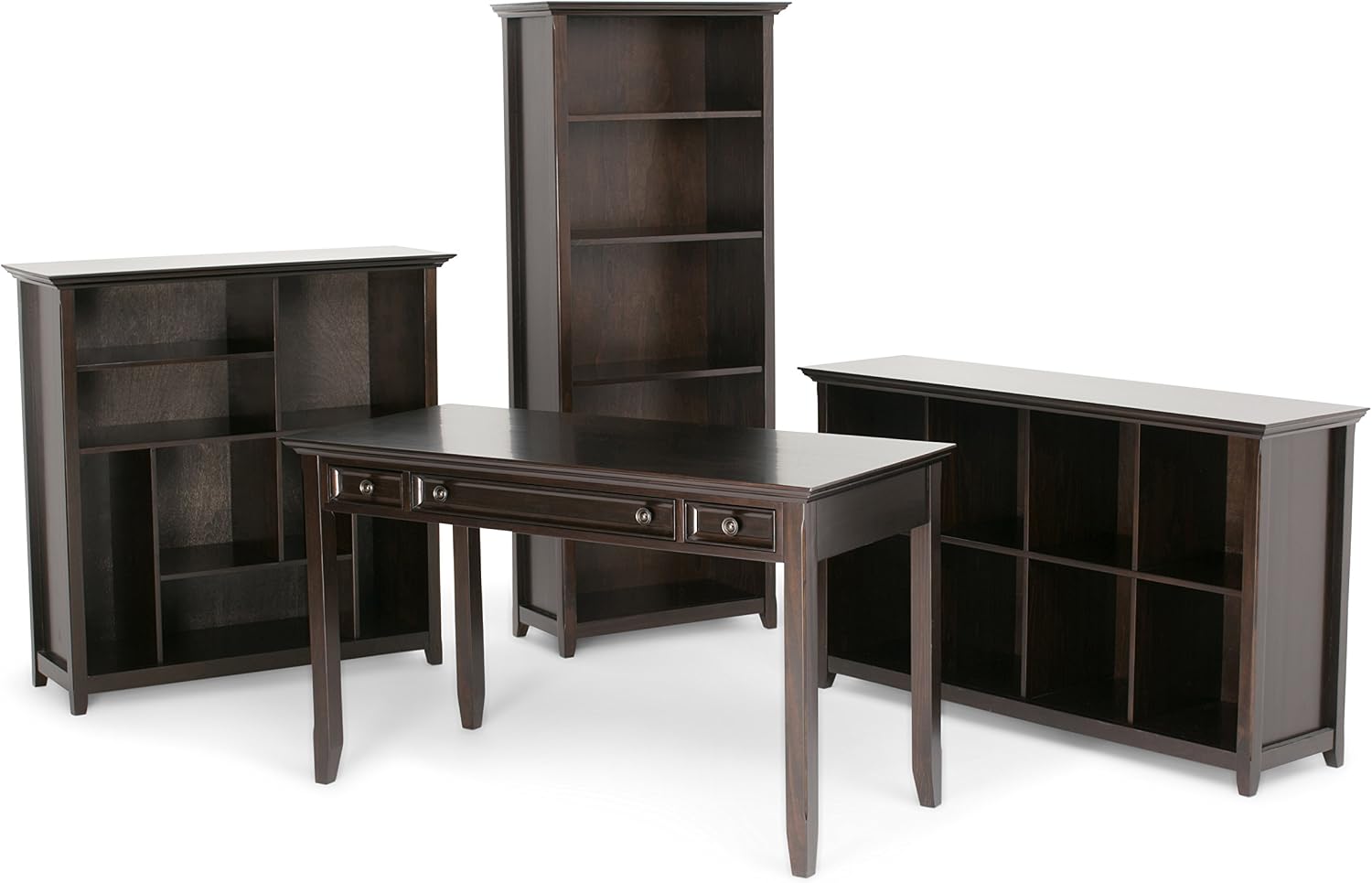SIMPLIHOME Amherst Bookcase - 44 inch Tall Multi-Cube Solid Wood Cube Organizer in Hickory Brown, Transitional Bookcase Storage for Living Room, Study or Office with Fixed Shelves and Tapered Legs