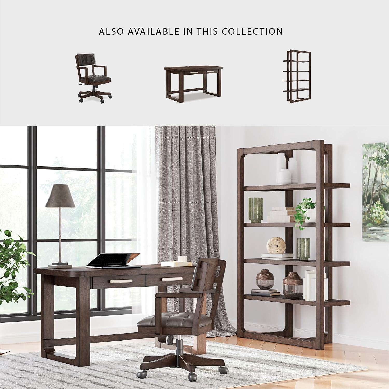 Signature Design by Ashley Breckington Contemporary Faux Leather Tufted Home Office Desk Chair with Adjustable Height and Casters, Solid Wood, 28.75' W x 28.75' D x 38' H, Dark Brown