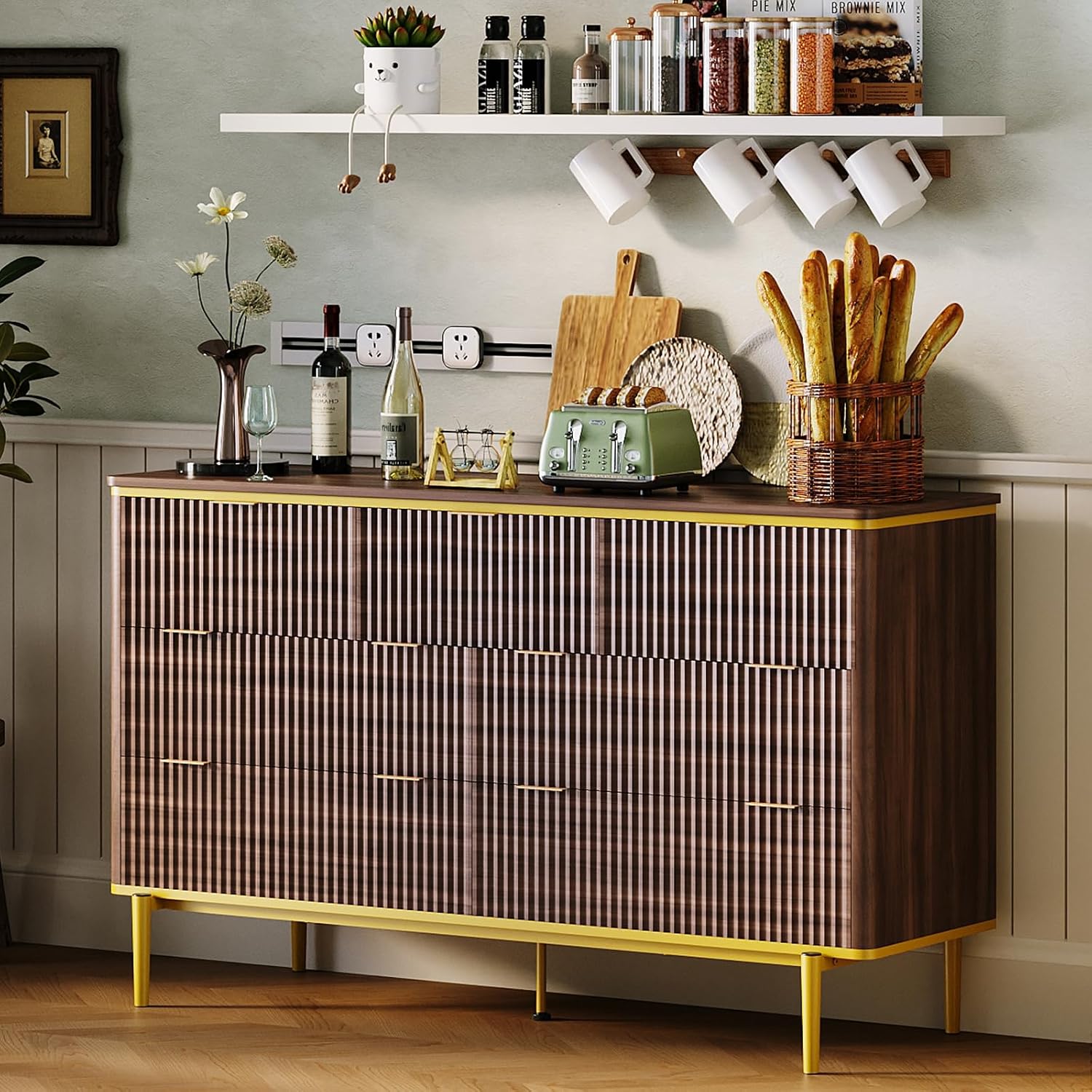 Garvee LED Dresser with Charging Station - Modern 5-Drawer 47' Wide Wooden Chest, Storage Organizer for Bedroom, Nursery, Hallway & Apartments