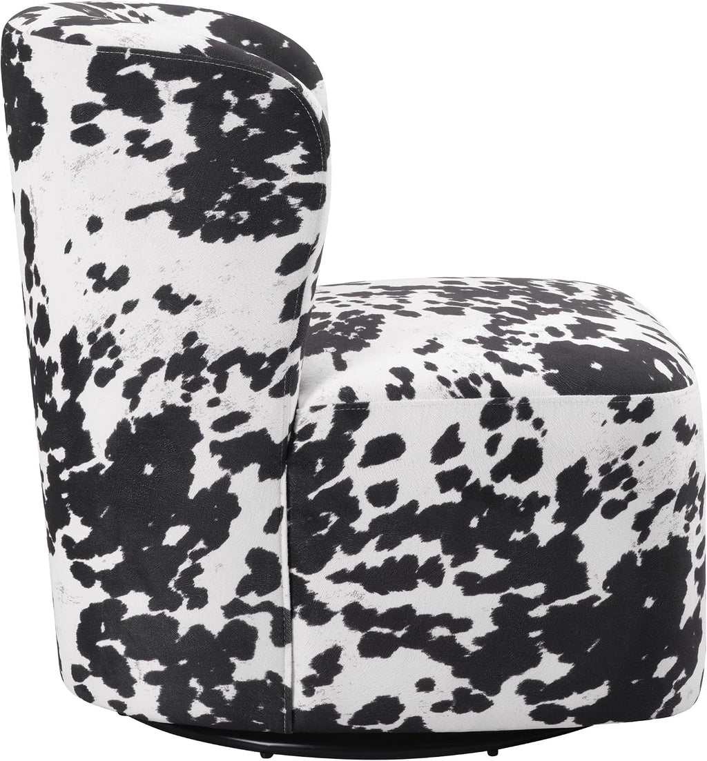 OSP Home Furnishings Lucia Modern Barrel Swivel Accent Chair, Black Cow Print Fabric