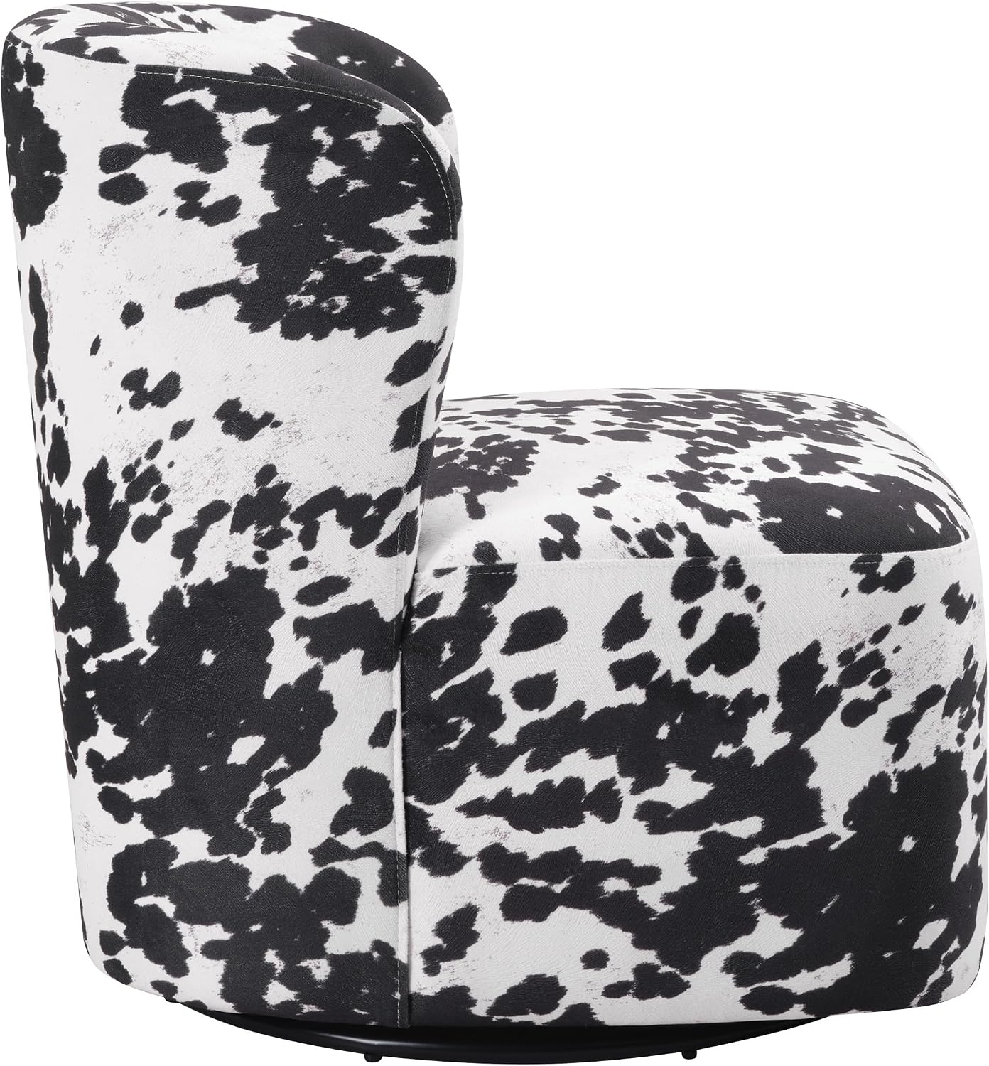 OSP Home Furnishings Lucia Modern Barrel Swivel Accent Chair, Black Cow Print Fabric