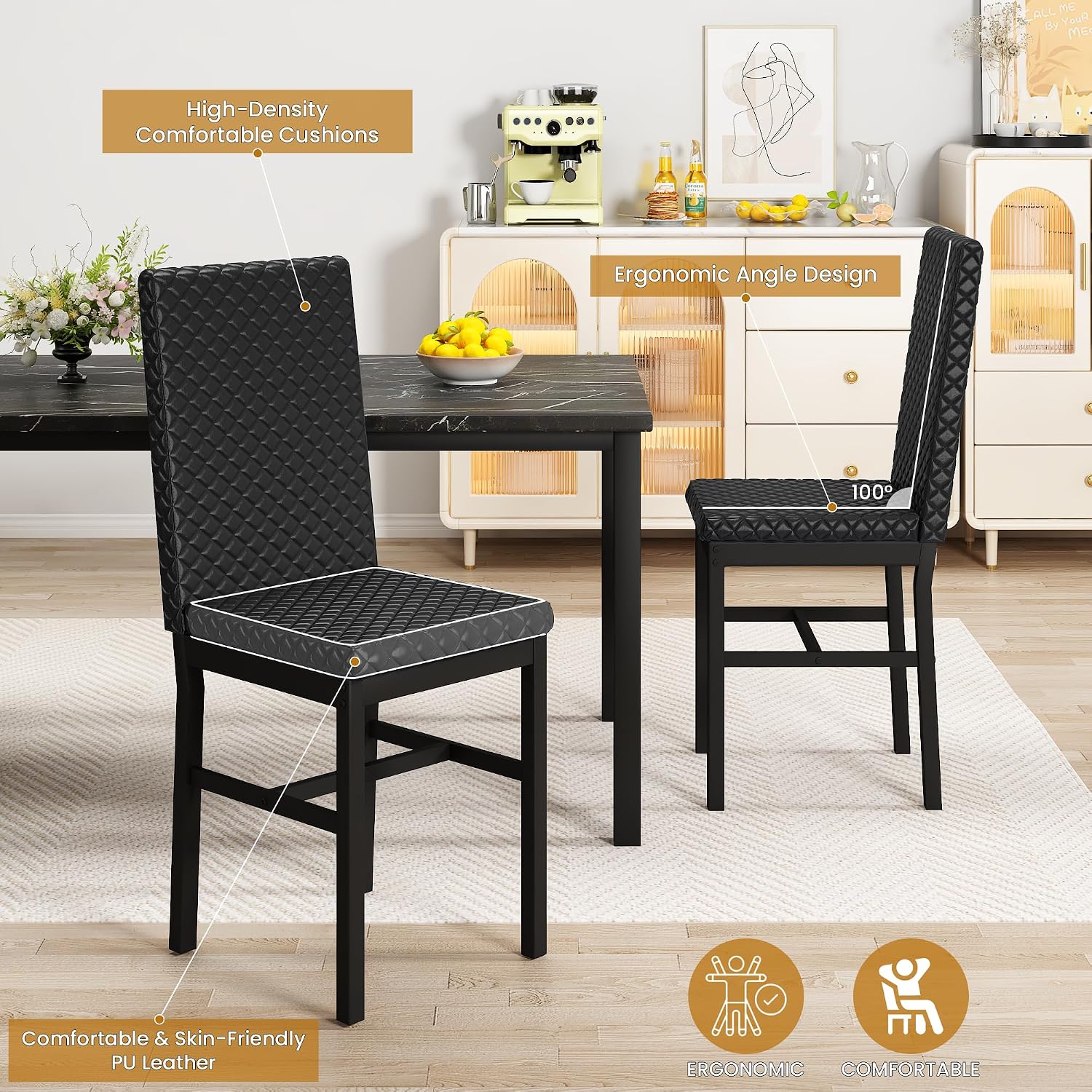DKLGG Dining Table Set for 4, Faux Marble Kitchen Table with Velvet Upholstered Dinner Chairs, Small Dining Room Sets for Small Space Apartment Home