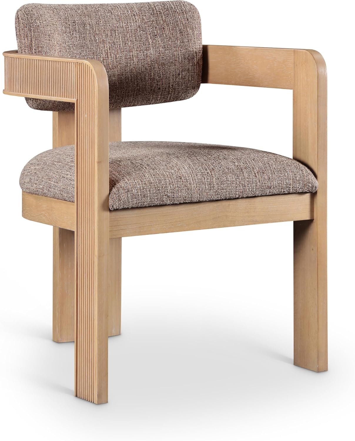 Meridian Furniture Sacha Collection Art Deco Dining Chair, Solid Fluted Wood, 22.5' W x 22' D x 31' H, Set of 2 (Brown, Natural Finish, Linen Textured Fabric)