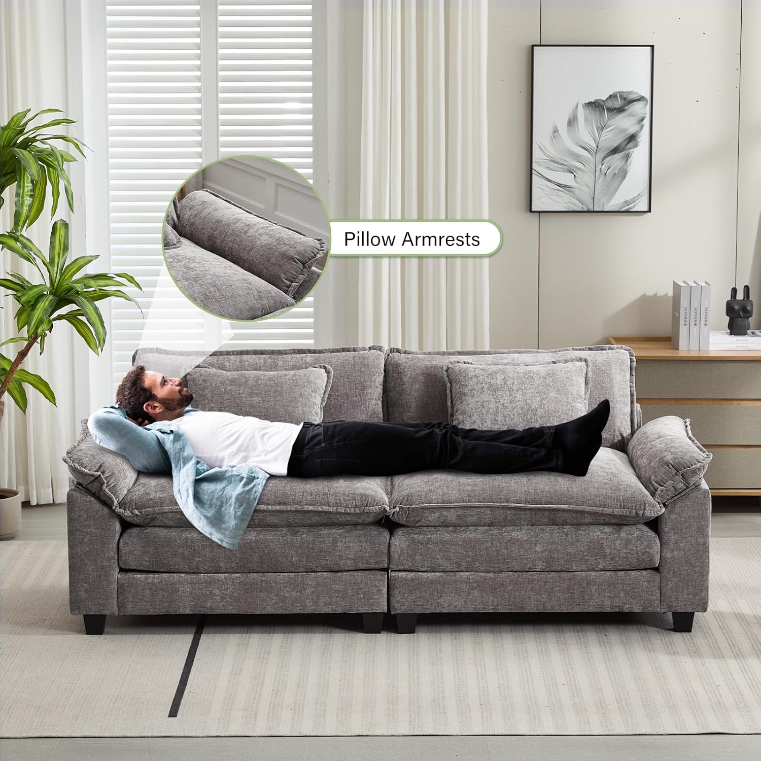 Oprisen 86' Modular Sectional Sofa, Comfy Cloud Couch Sectional Sofa with Ottoman, Chenille Sofa Sleeper Deep Seat Sofa with Throw Pillows for Living Room (Light Gray, 86'- Loveseat)
