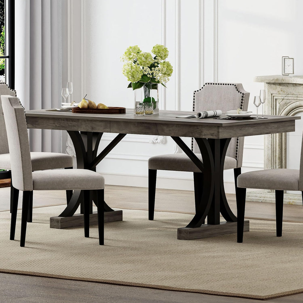 IDEALHOUSE Wood Dining Table for 6-8 with 2 Large Drawers, 70.87' Long Farmhouse Rectangular Kitchen Dining Table & Thick Table Top, Sturdy Frame, for Big Family, Dinette, Rustic Gray