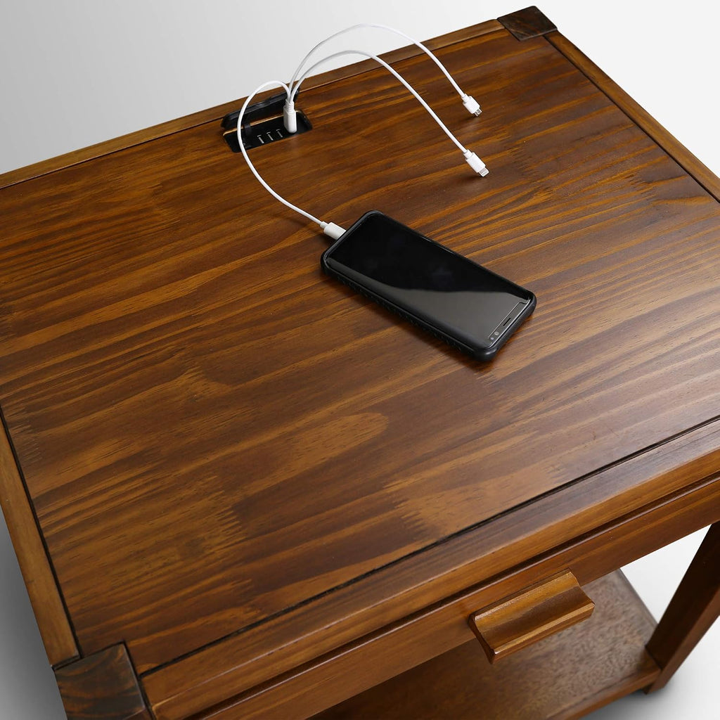 Notre Dame Nightstand with USB Port-Warm Brown
