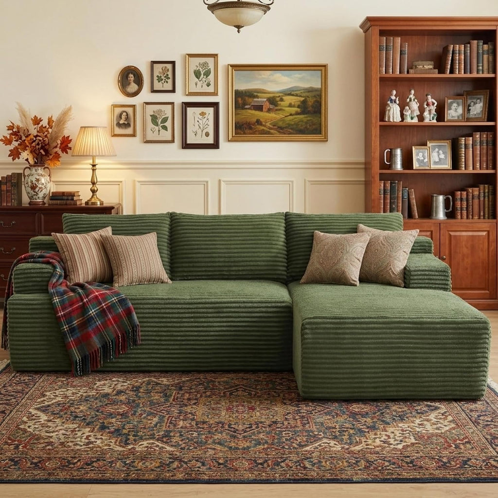 96' Right Facing Sectional Sofa Boneless Couches for Living Room - L Shaped Compressed Cloud Couch with Deep Seat in A Box