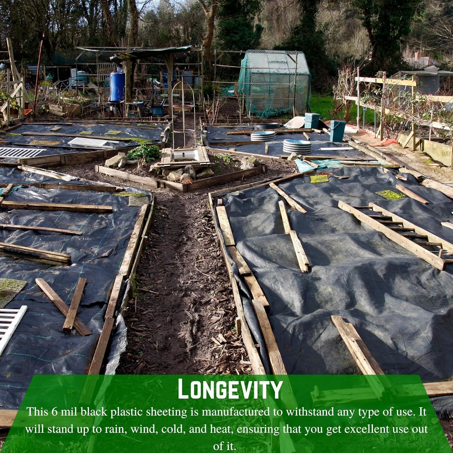 Farm Plastic Supply - Weed Control 6 Mil Black/White Polyethylene Sheeting - Heavy Duty Weed Barrier Landscape Fabric for Outdoor Gardens, Non Woven Weed Blocker Fabric, Weed Control (32' x 25')