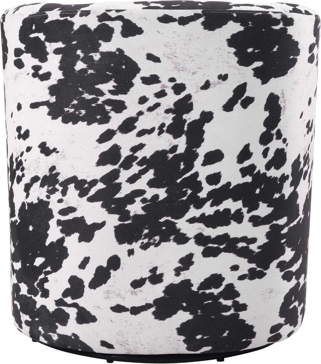 OSP Home Furnishings Lucia Modern Barrel Swivel Accent Chair, Black Cow Print Fabric