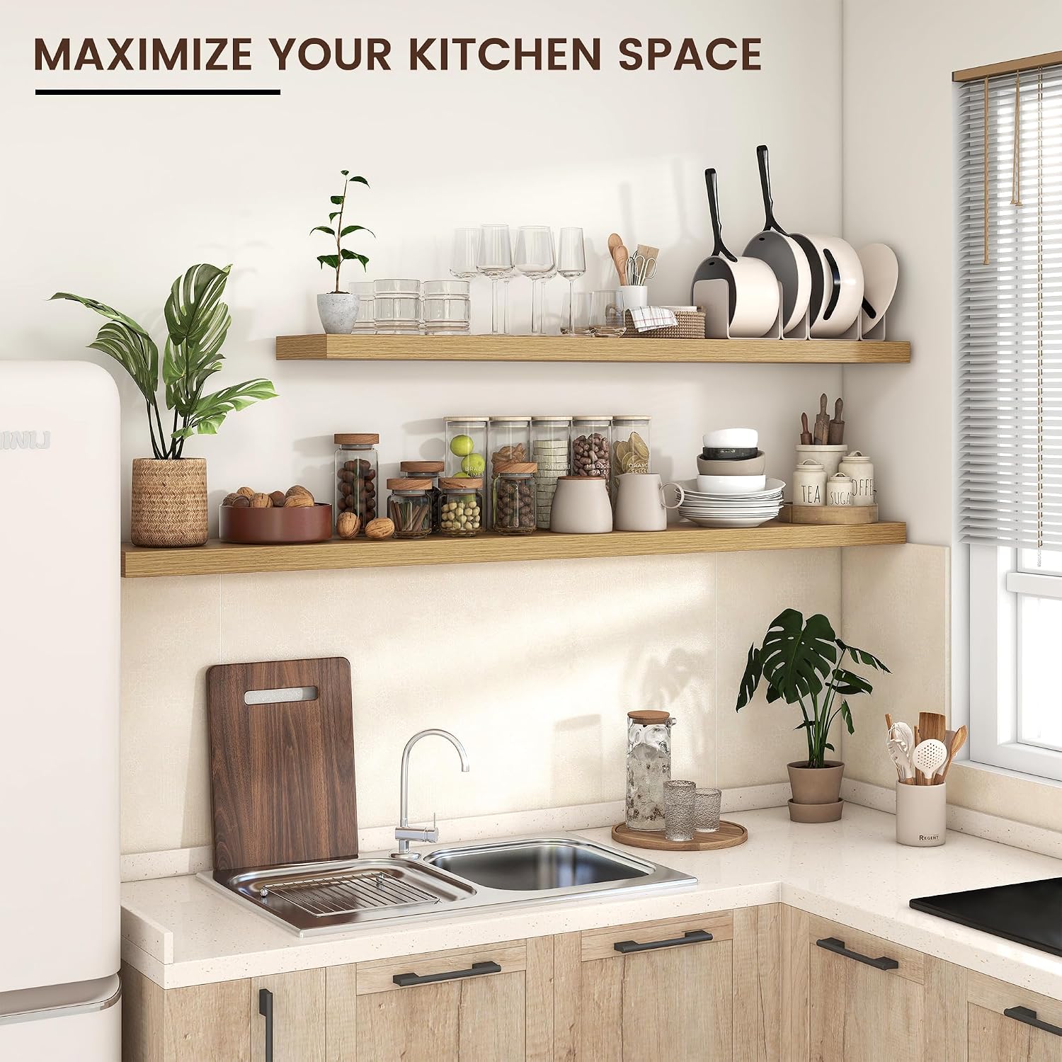 Venusmiles Floating Shelves for Wall, Engineered Wood Wall Shelves with Invisible Brackets for Living Room Bedroom Bathroom Office Kitchen Decor and Storage (Oak, 72' W x 9' D x 1.5' H) Set of 1