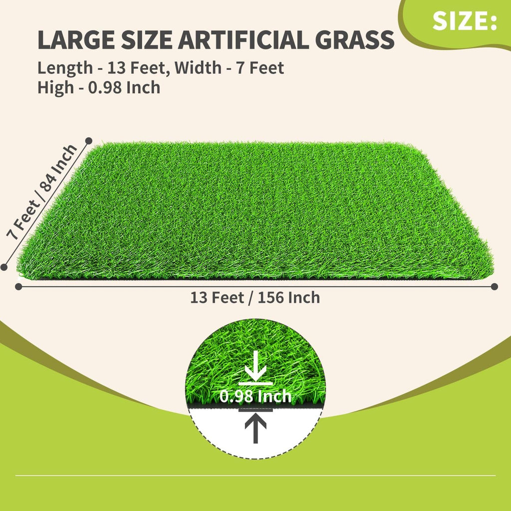LOOBANI Artificial Grass Rug Indoor Outdoor, Realistic Synthetic Grass with Drainage Holes, Artificial Grass Turf for Balcony Garden Landscape Decoration, 7 Feet x 13 Feet