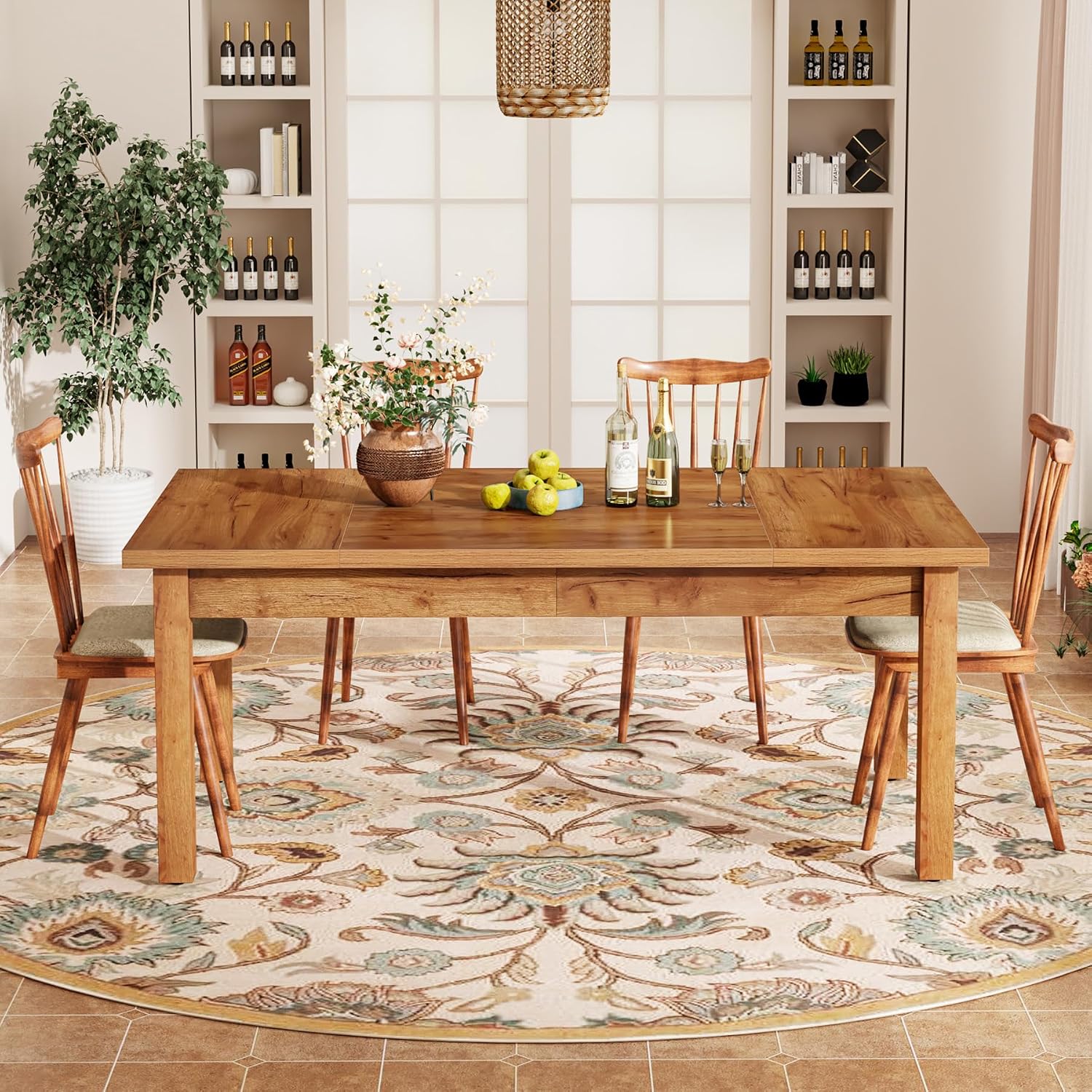 Tribesigns 70.87' Modern Farmhouse Dining Table for 6-8, Solid Wood Legs & MDF Top, Heavy Duty 350lb Capacity, Large Rectangle Kitchen Dinner Table, Easy Assembly