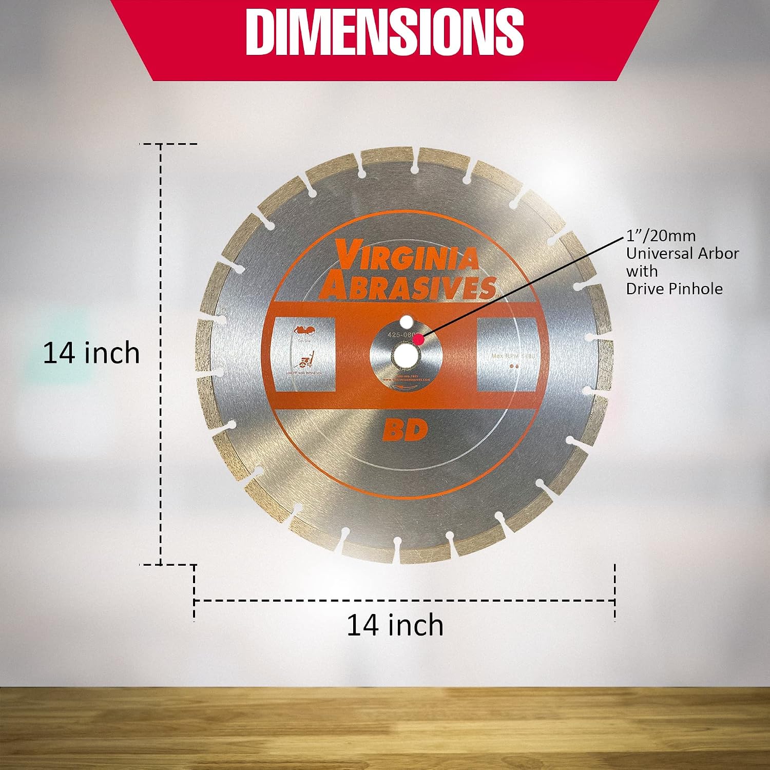 Virginia Abrasives Diamond Blade 425-06026-10pc 14' General Purpose Blade for Wet/Dry Concrete, Partner Saws, Diamond Cutting Tools for Concrete, Metal - Wet Dry Blade, High-Speed Saw
