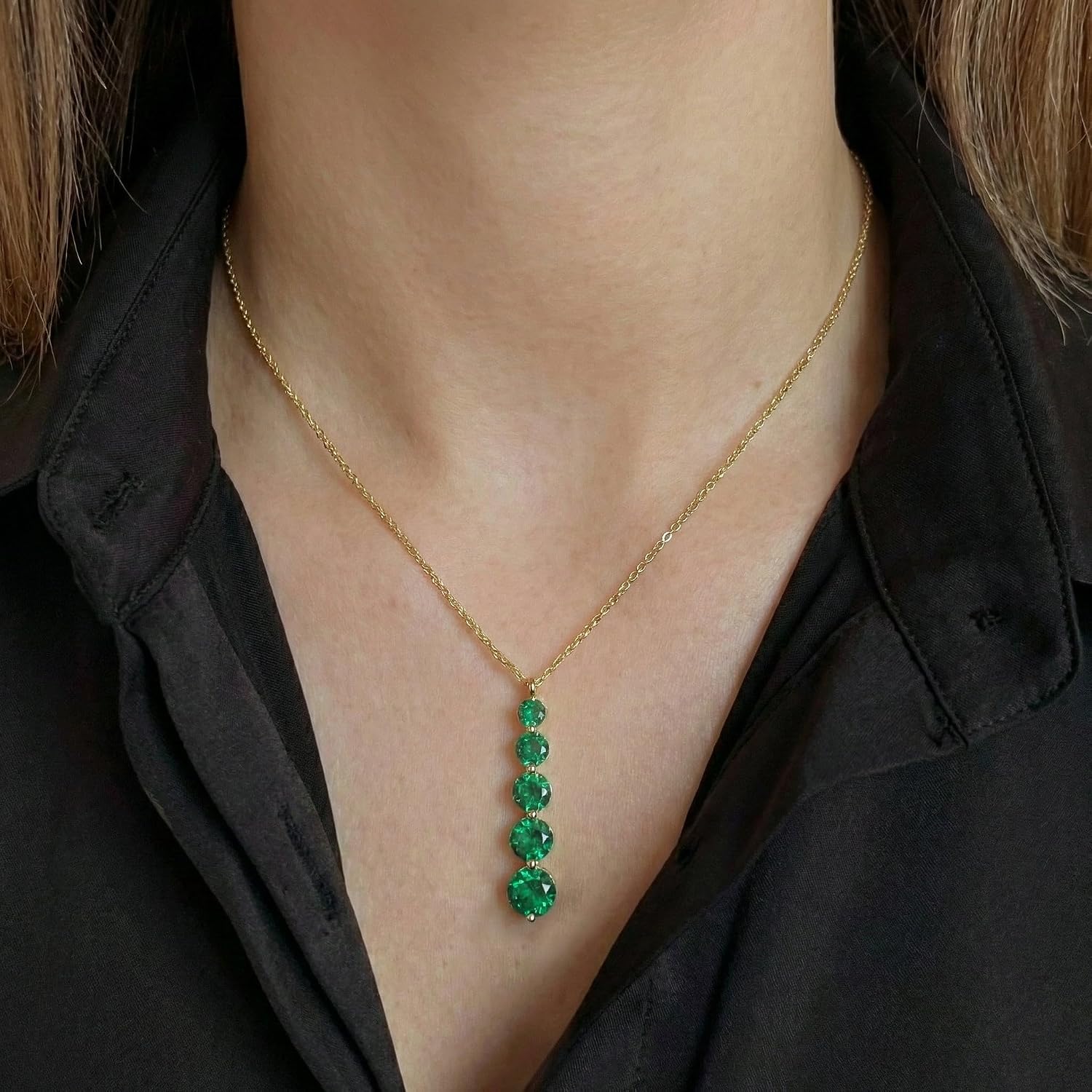 GOODSTONE JEWELS Linear Drop Pendant Necklace for Women in Yellow Gold Plated | Size 16+2 Inch Cable Chain with Lobster Clasp | Natural Birthstone Jewelry Gift for Her