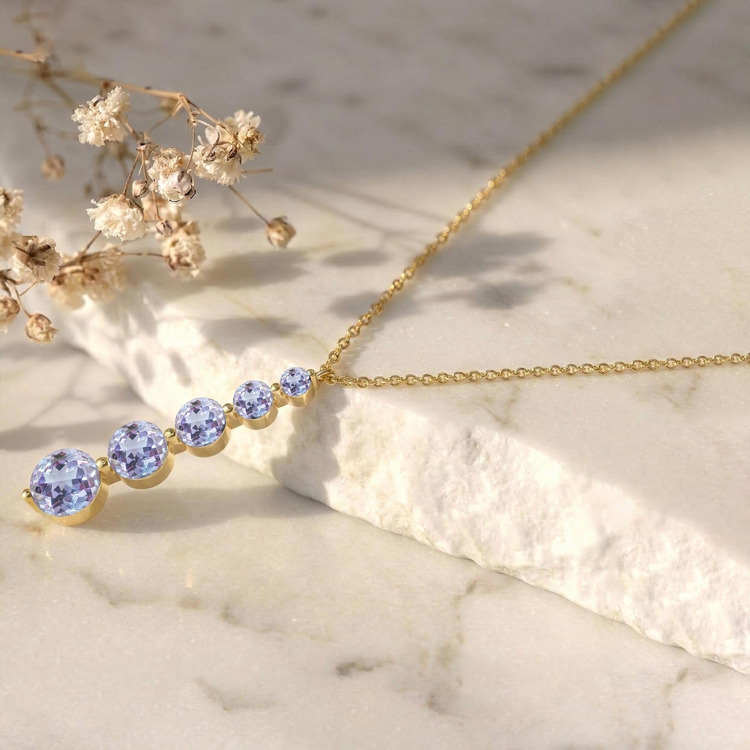 GOODSTONE JEWELS Linear Drop Pendant Necklace for Women in Yellow Gold Plated | Size 16+2 Inch Cable Chain with Lobster Clasp | Natural Birthstone Jewelry Gift for Her