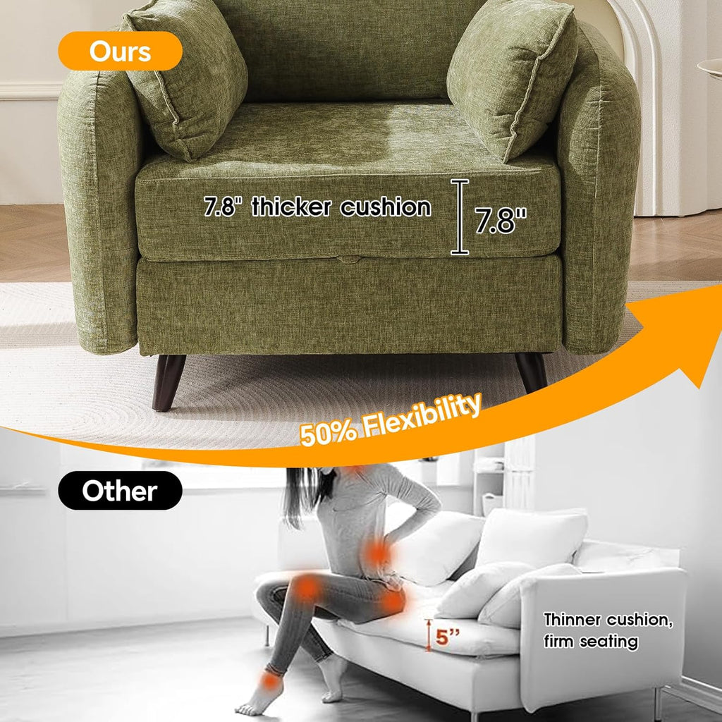 Rexulqo Oversized Accent Chair with All Seats Storage,Comfy Living Room Chairs with 2 Throw Pillow,Upholstered Mid-Century Armchair,24.5'' Deep Seat,Reading Chair for Bedroom,Office,Chenille,Green