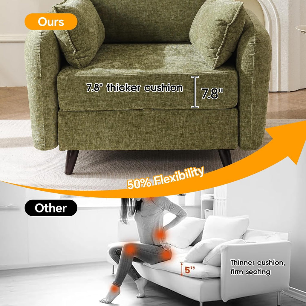 Rexulqo Oversized Accent Chair Set of 2,All Seats Storage,Comfy Armchair,24.5'' Deep Seat,Upholstered Living Room Chairs,Reading Chair for Bedroom,Office,Chenille,Green