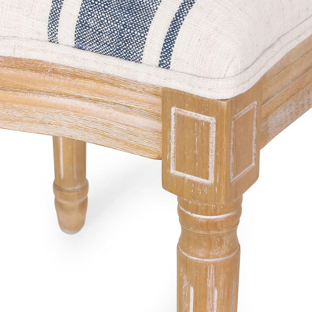 Christopher Knight Home Phinnaeus Dining Chair Set, Set of 4, Wood, Dark Blue Stripes + Light Beige + Natural