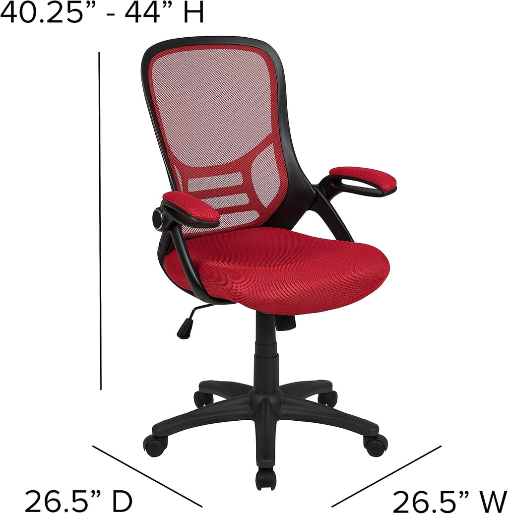 Flash Furniture Porter High Back Mesh Ergonomic Swivel Office Chair with Lumbar Support, Flip-Up Arms, Tilt Lock/Tilt Tension, Height Adjustable, Red/Black Frame