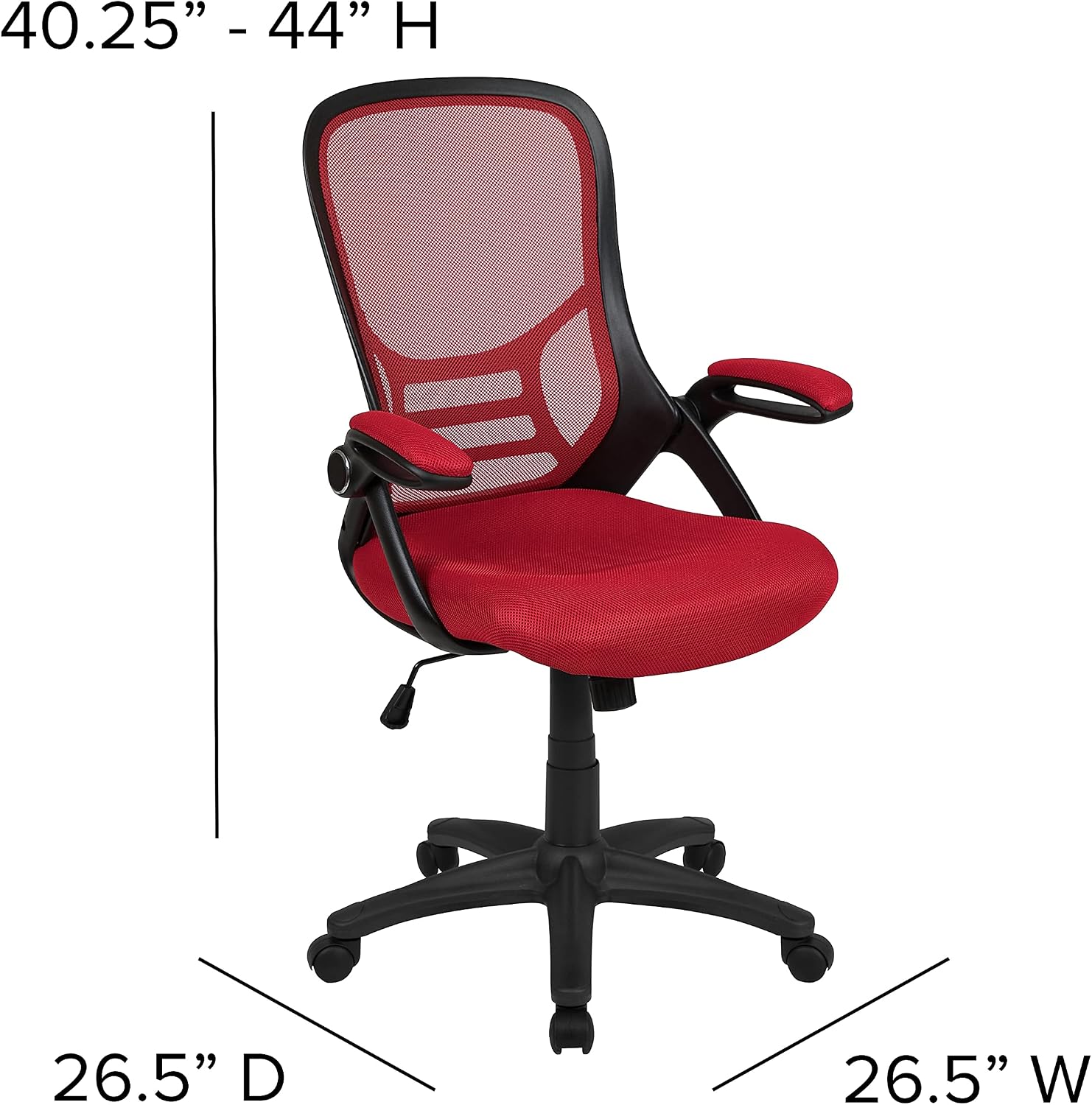 Flash Furniture Porter High Back Mesh Ergonomic Swivel Office Chair with Lumbar Support, Flip-Up Arms, Tilt Lock/Tilt Tension, Height Adjustable, Red/Black Frame