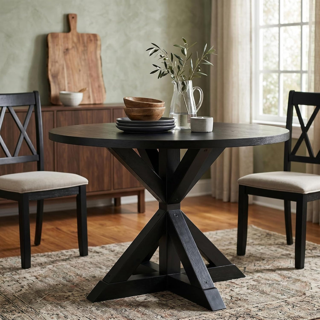 Roundhill Furniture Windvale Cross-Buck Base Dining Table, Black