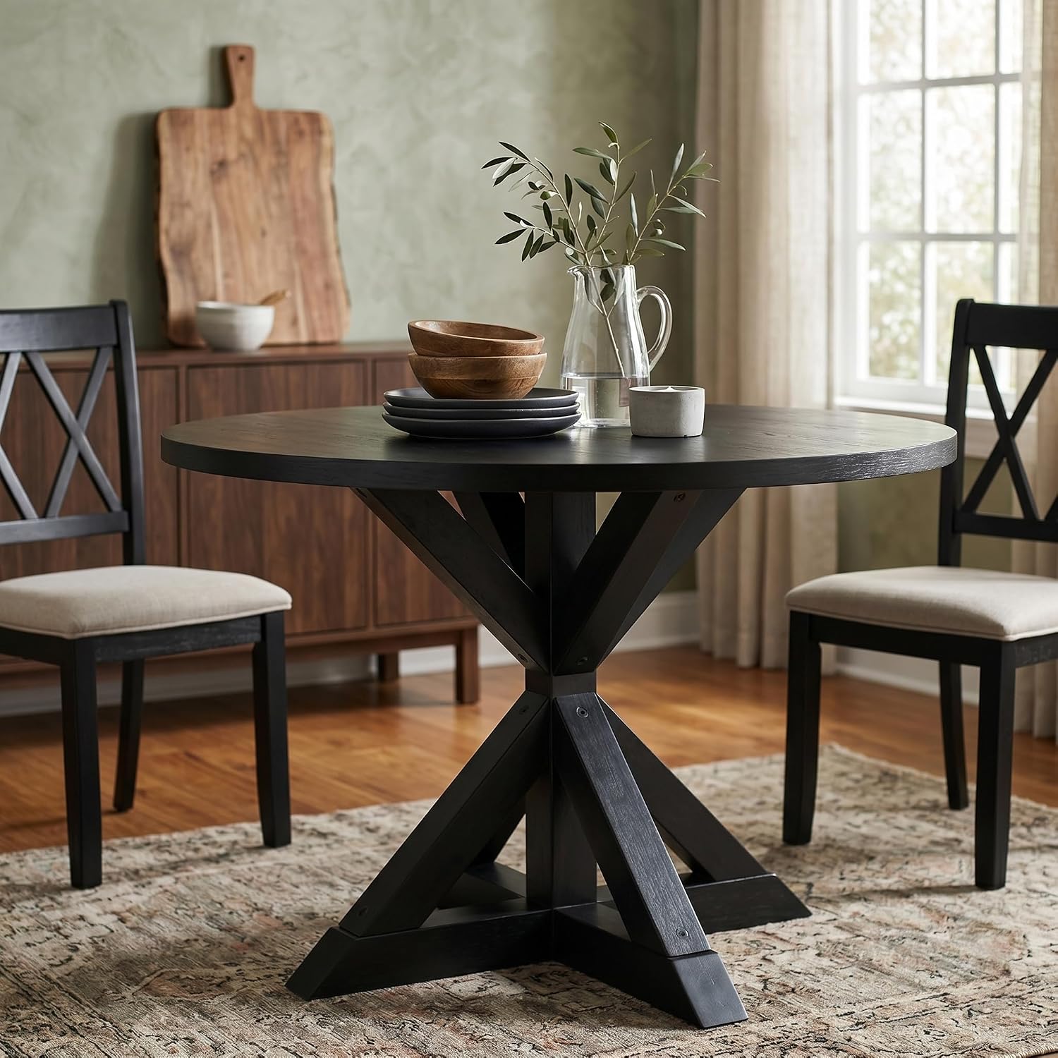 Roundhill Furniture Windvale Cross-Buck Base Dining Table, Black