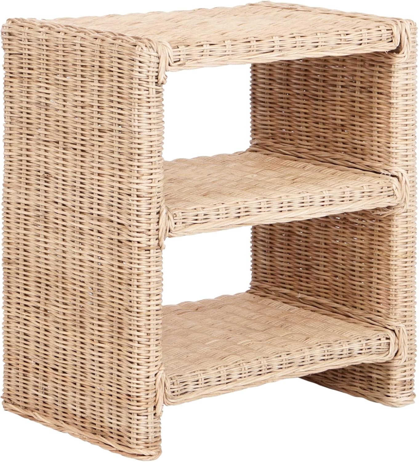 JONATHAN Y Praerie Woven Rattan and Mango Wood 3-Tier End Table, Bohemian Open Shelf Nightstand and Side Table for Living Room, Bedroom, Natural NST1000A