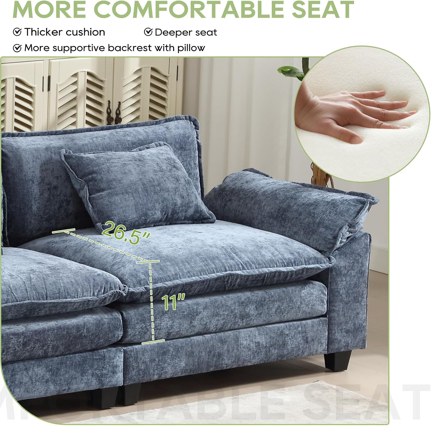 Oprisen 154' Modular Sectional Sofa, Comfy Cloud Couch Sectional Sofa with Ottoman, Chenille Sofa Sleeper Deep Seat Sofa with Throw Pillows for Living Room (Blue, 154'- U Shape)