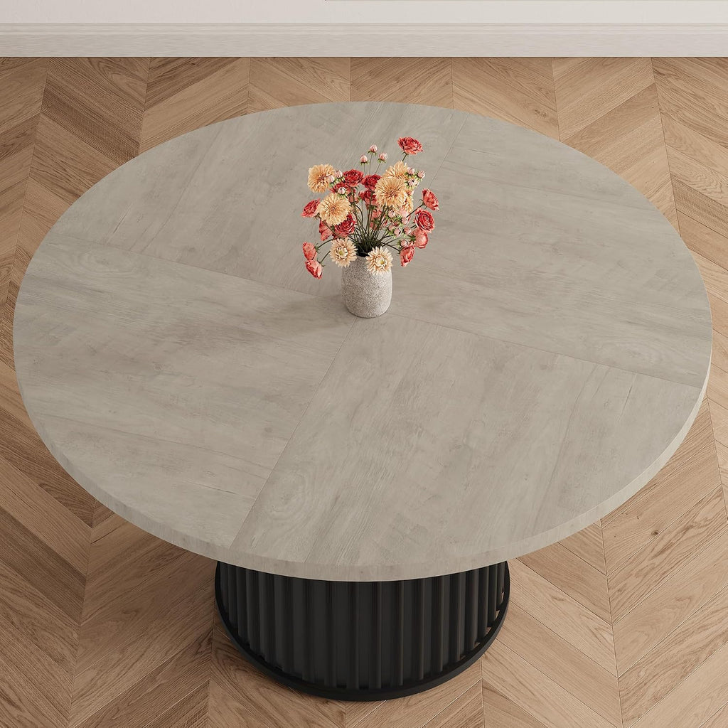 GarveeHome 47' Round Dining Table for 4-6 People, Dining Room Table with Sturdy Waveform Metal Pedestal Base, Farmhouse Circle Kitchen Table for Dining Room, Kitchen
