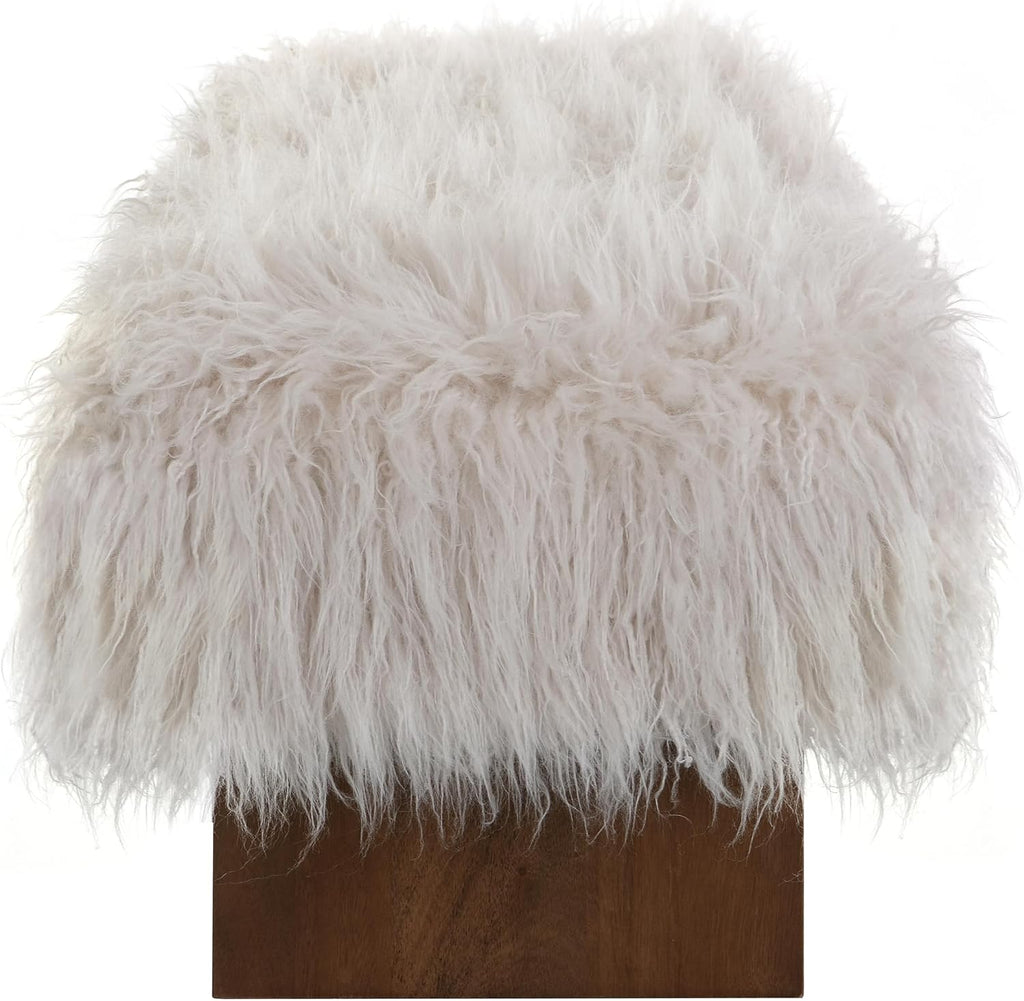 Christopher Knight Home Lenka 67' Long-haired Faux Wool Bedroom Bench, Rubberwood Ottoman Bench, Spacious Seating, Long Footstool for Living Room, Luxury Entryway Bench, Brown+Beige