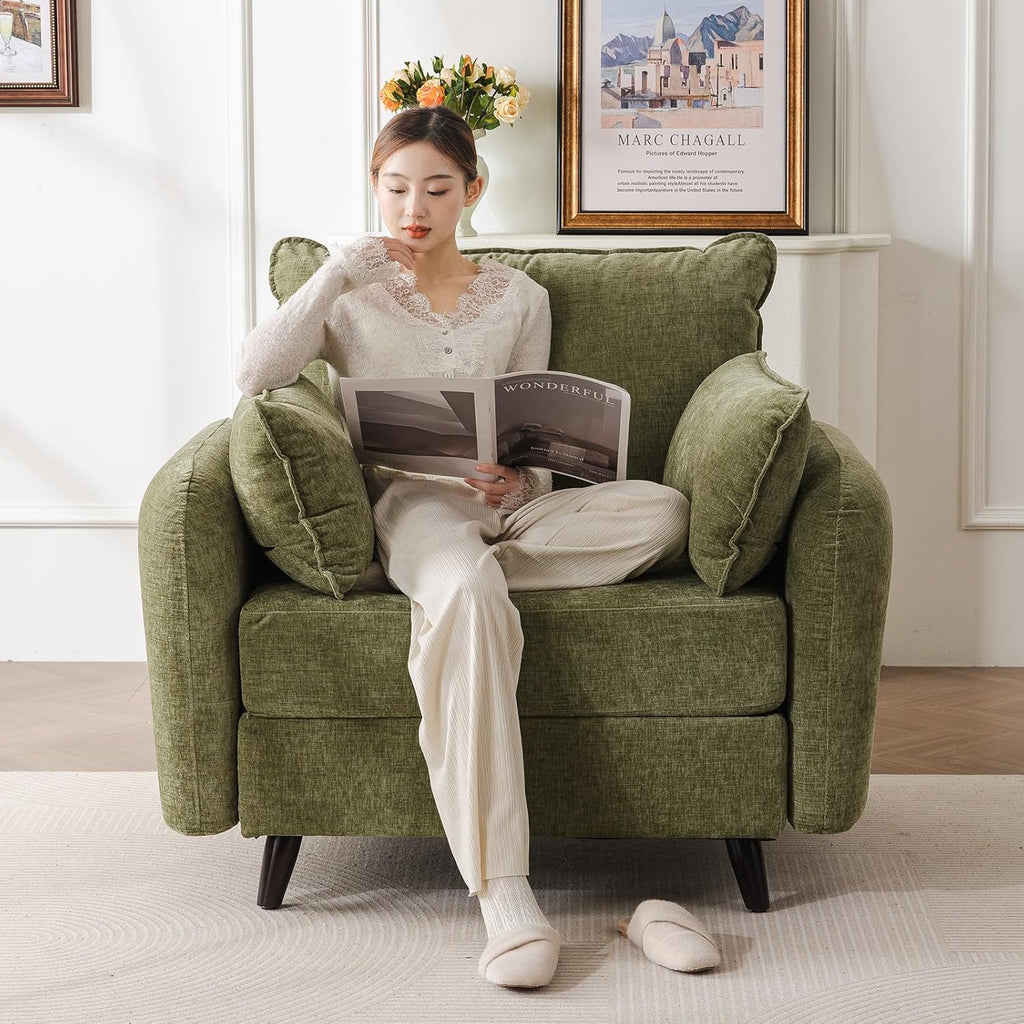 Rexulqo Oversized Accent Chair Set of 2,All Seats Storage,Comfy Armchair,24.5'' Deep Seat,Upholstered Living Room Chairs,Reading Chair for Bedroom,Office,Chenille,Green