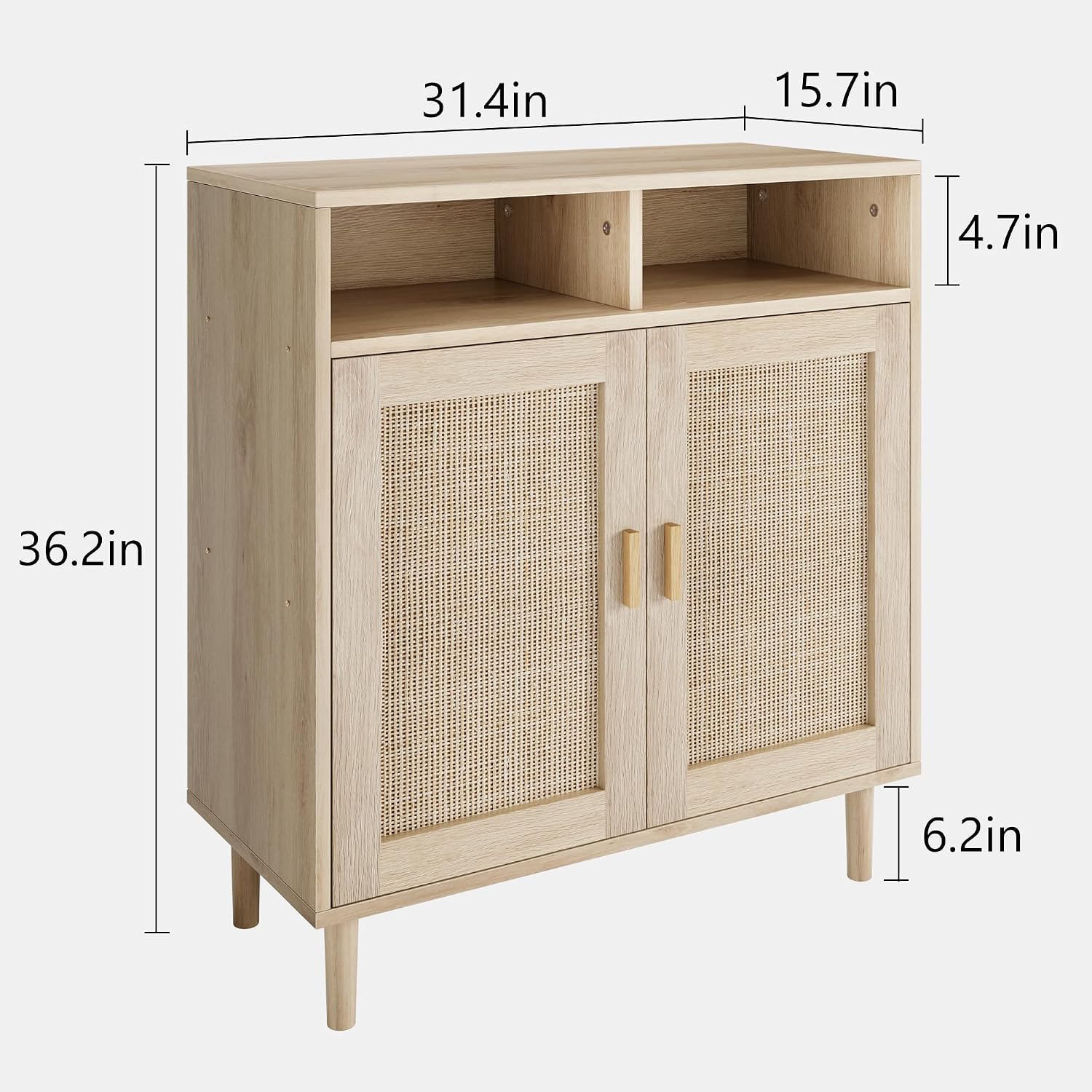 IDEALHOUSE Sideboard Buffet Storage Cabinet, Rattan Kitchen Cabinet with 2 Doors/Shelf, Accent Modern Dining Living Room Entry Hallway Coffee Bar Furniture for Home Decor,36''H
