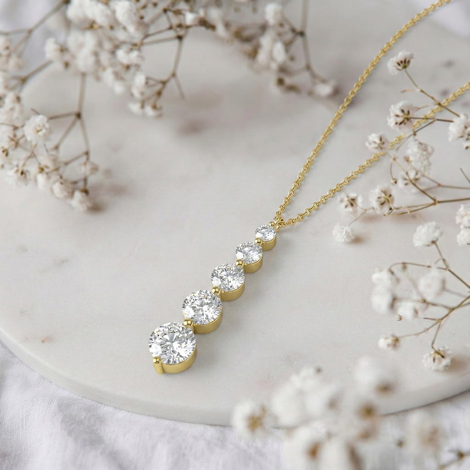 GOODSTONE JEWELS Linear Drop Pendant Necklace for Women in Yellow Gold Plated | Size 16+2 Inch Cable Chain with Lobster Clasp | Natural Birthstone Jewelry Gift for Her