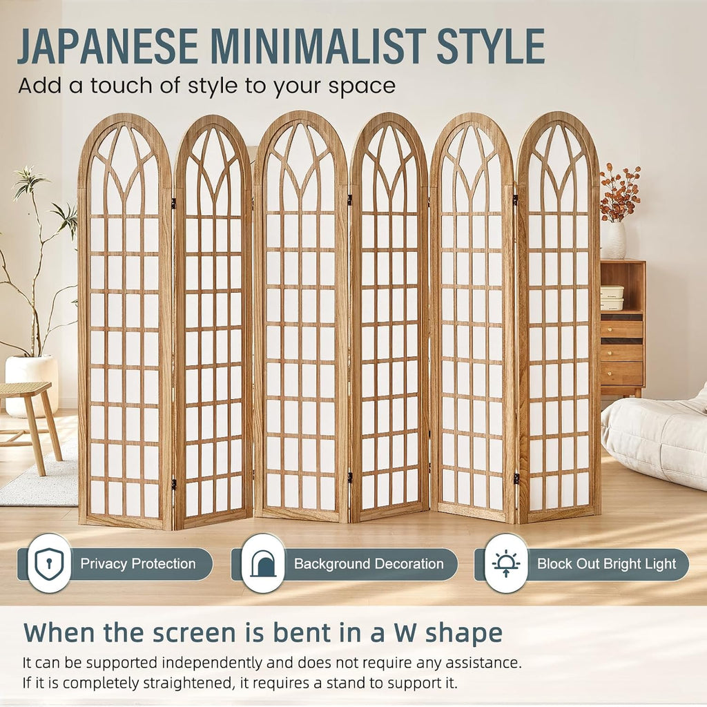6 Panel Room Divider Wall Shoji Screen, Japanese Wood Room Divider for Room Separation, Folding Privacy Screen, Portable Room Partition for Home Office Restaurant - Natural