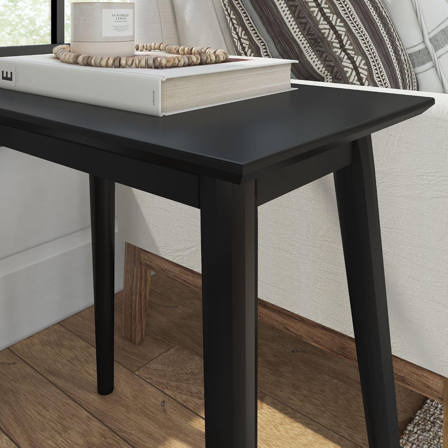 Plank+Beam Mid Century Modern Rectangular Side Table, End Table for Living Room, Wooden Bedside Table, Small End Table for Office Space, Black