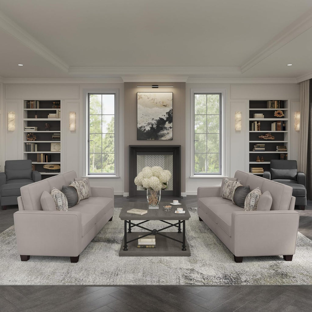 Bush Home Accent Chair with Arms, Modern Armchair with Pet-Friendly Fabric Upholstery, Living Room, Stockton Collection, Beige Herringbone