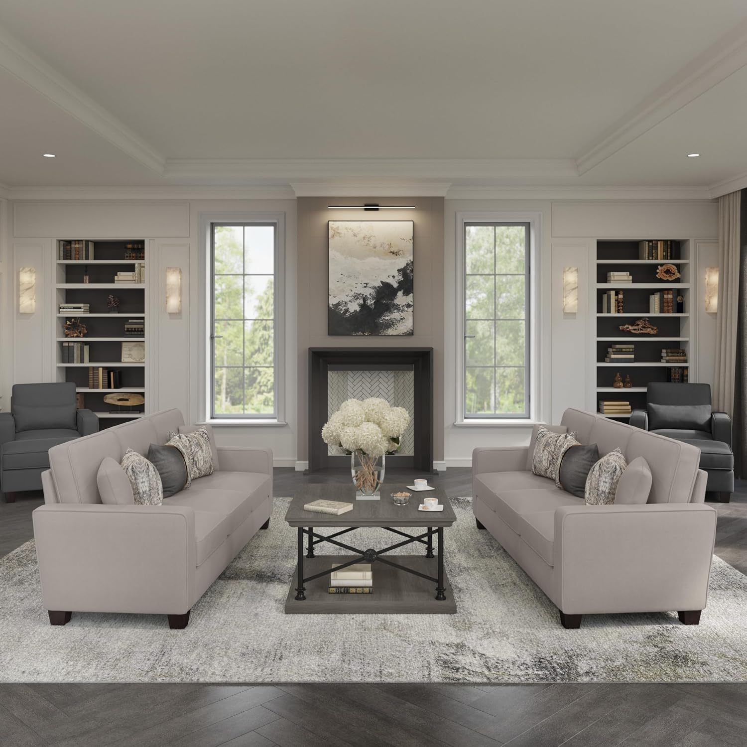 Bush Home Accent Chair with Arms, Modern Armchair with Pet-Friendly Fabric Upholstery, Living Room, Stockton Collection, Beige Herringbone