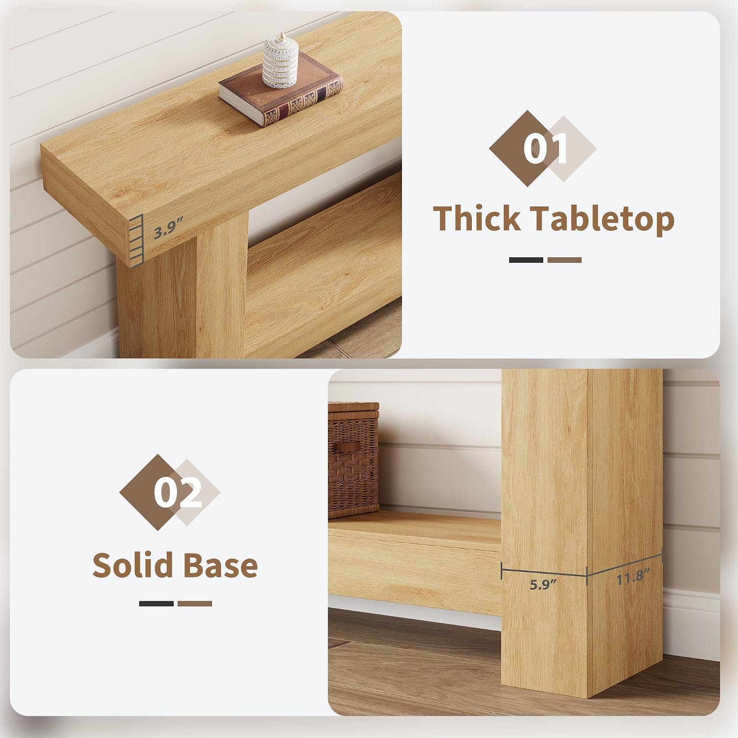 Farmhouse Console Table, Wooden Entryway Table with Storage, Rectangular Narrow Sofa Table Behind The Couch, Entry Table Foyer Hallway Table for Entrance, Hallway, Living Room