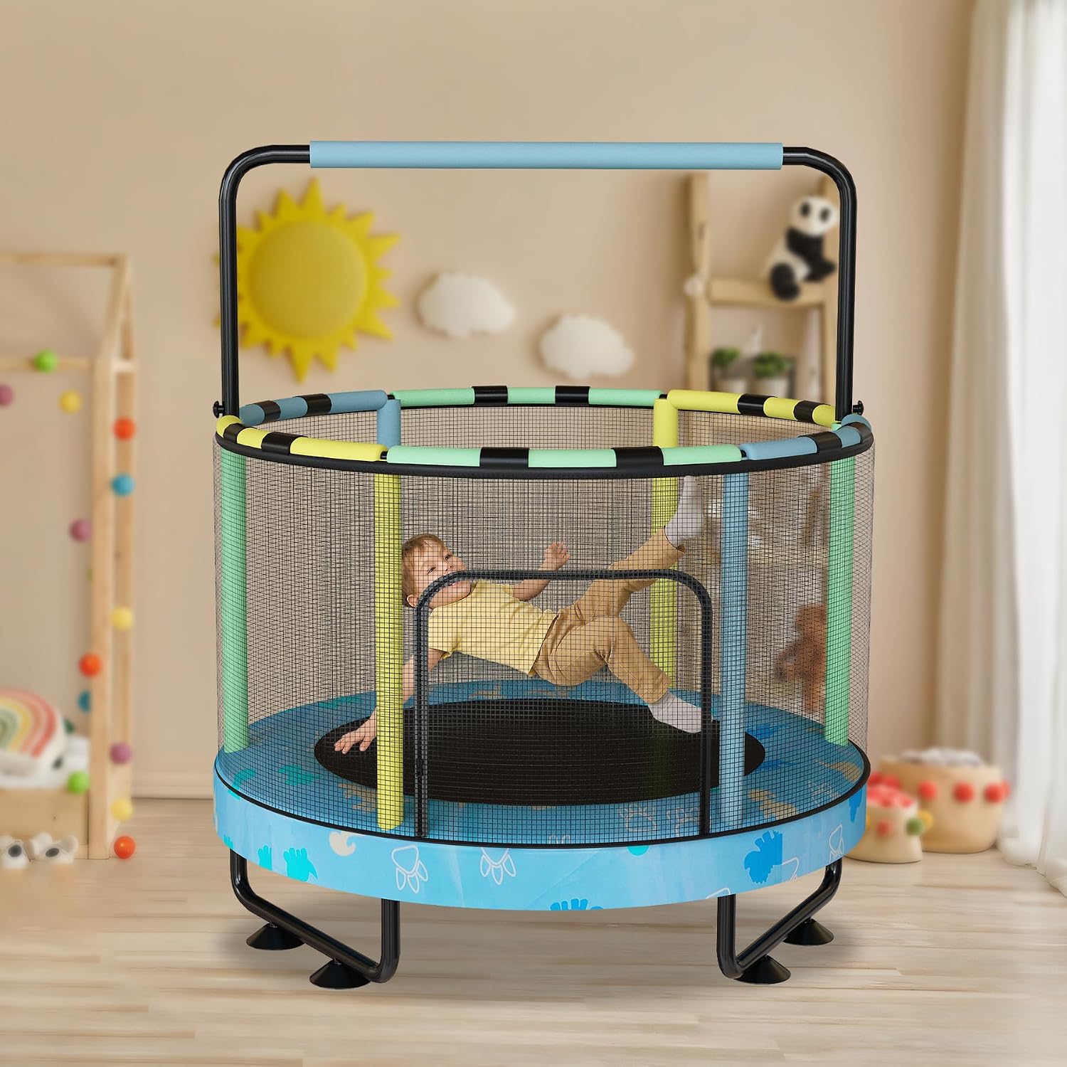 Lamerge Kids Trampoline, Toddler Bouncing Trampoline with Safety Enclosure Net, ASTM-Approved, 500lbs Capacity, Ages 1-8, Adjustable Handrail, 7-in-1, 60'