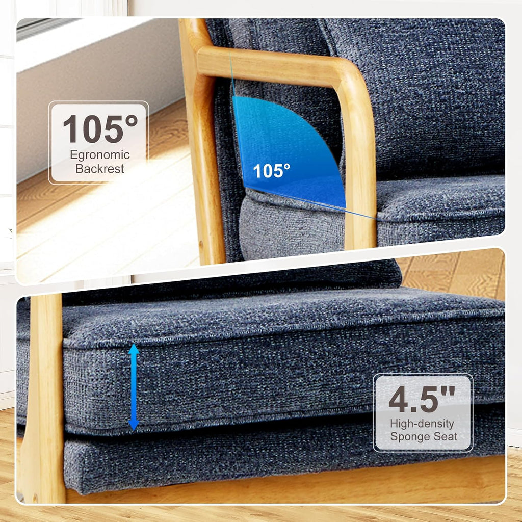 MALOL Modern Accent Chair Set of 2 with Lumbar Pillow, Relaxing Mid Century Chair Armchair with Solid Wood Frame & Soft Cushion, Reading Leisure Armchair for Living Room, Blue