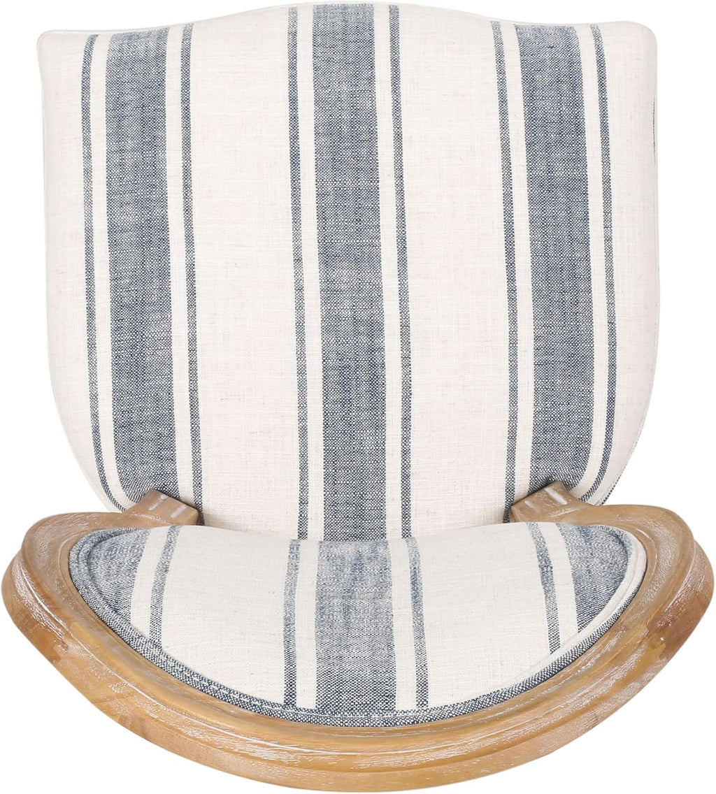 Christopher Knight Home Phinnaeus Dining Chair Set, Set of 4, Wood, Dark Blue Stripes + Light Beige + Natural