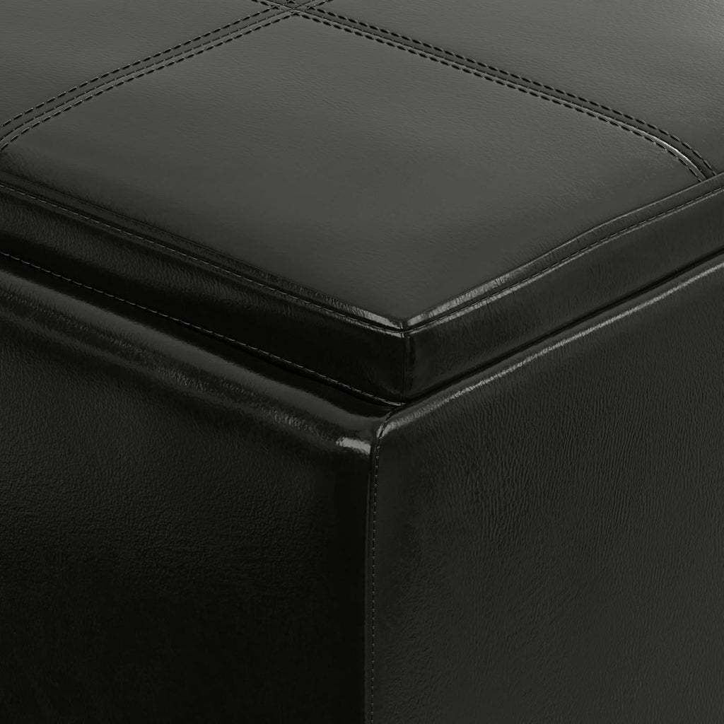 SIMPLIHOME Avalon Storage Ottoman - 42 inch Wide Upholstered Vegan Leather Rectangular Flip-Top Ottoman in Carbon Black, Contemporary Storage Coffee Table Ottoman for Living Room with Hidden Storage