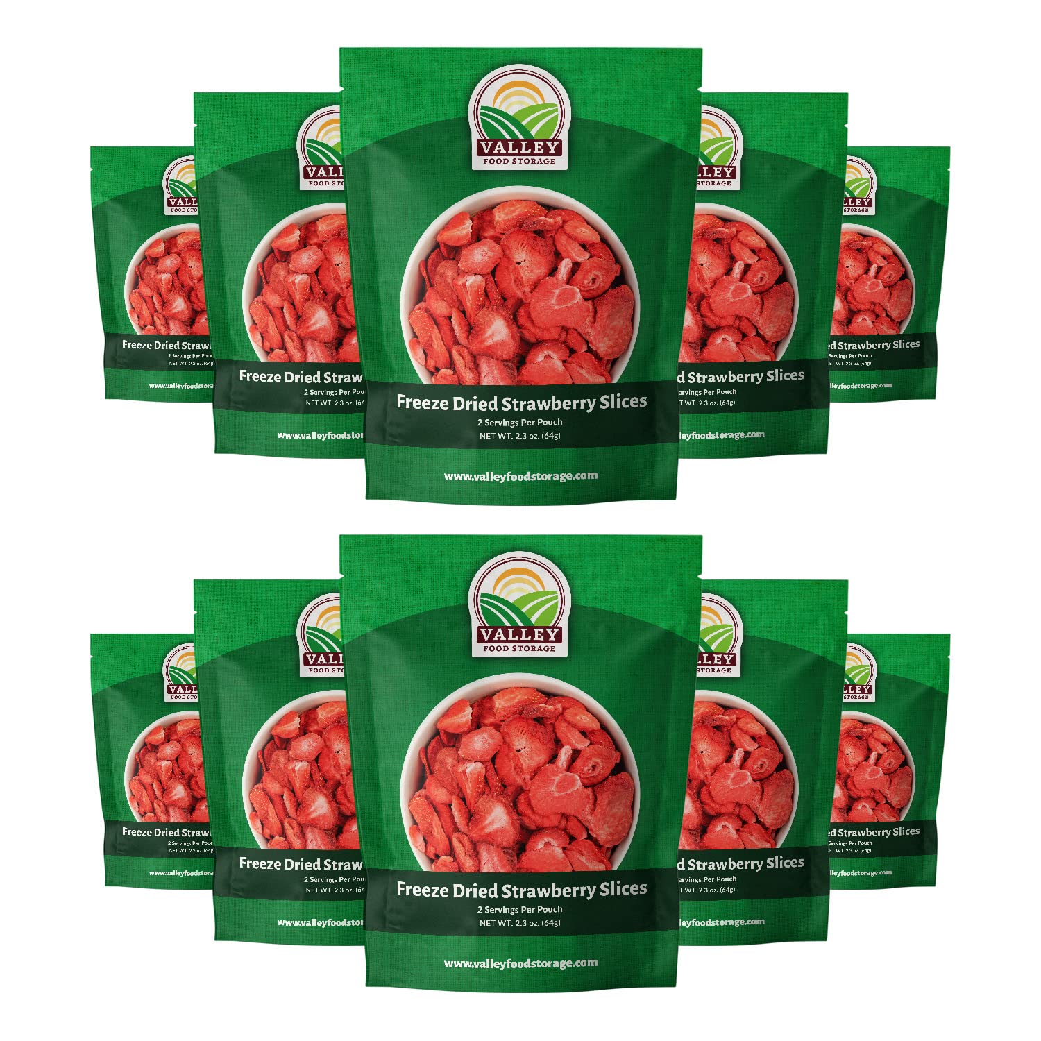Valley Food Storage Freeze Dried Strawberries | Emergency Food Supply, 25 Year Shelf Life | Survival Food, Camping Snacks & Long Term Prepper Storage | Real Fruit, Packaged in USA (10 Bags + Bucket)