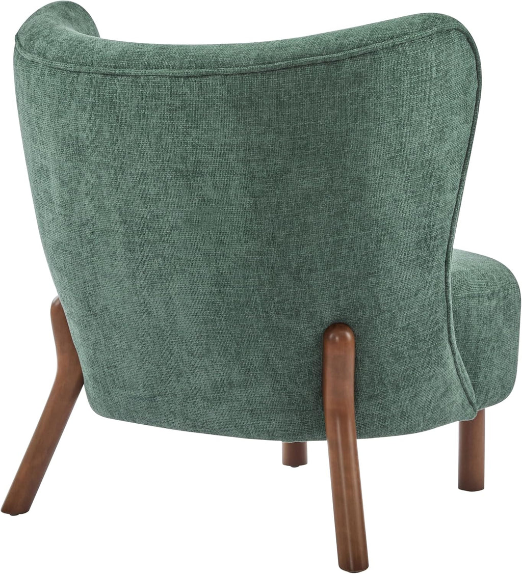 Christopher Knight Home Bella Fabric Upholstered Tufted Wingback Armless Accent Chair, Side Chair with Wooden Legs, Slipper Chair for Living Room, Bedroom, Entryway, Green+Brown