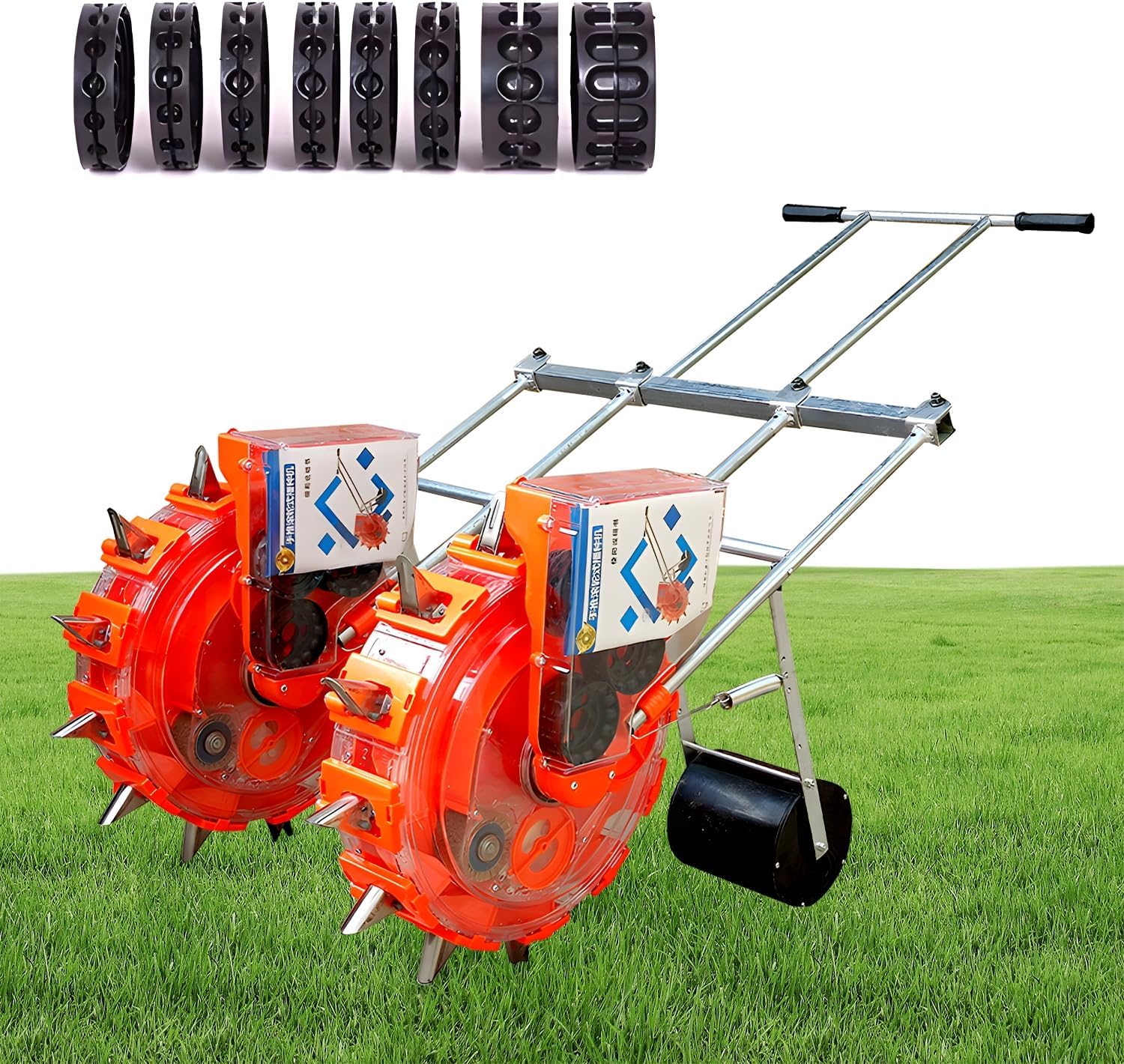 Hand-Push Precision Garden Seeder, Dual Row Planting Machine for Corn, Soybean, Cotton, Peanut, Portable Farm Equipment,8 Mouths (5 Mouths